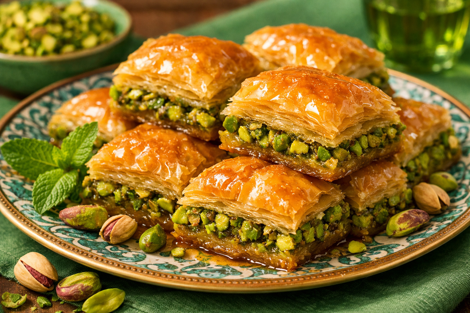 Taze Türk baklavası fıstık ile